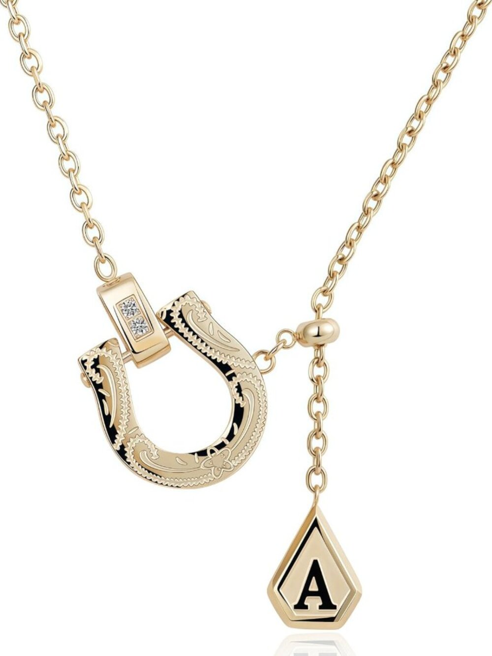 Personalized Initial Horseshoe Necklace, 14K Gold Plated, Lucky Cowgirl Jewelry